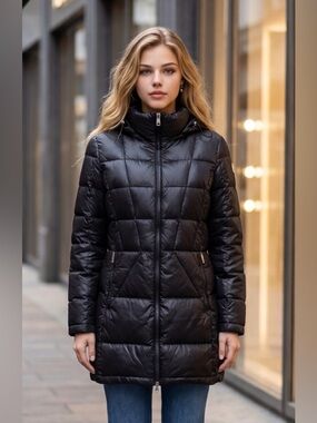 Andrew Marc Women's Quilted Black Puffer Coat Premium Down